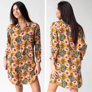Natural Life Georgia Shirt Dress XL Floral Flowy Pockets Travel Swim Coverup